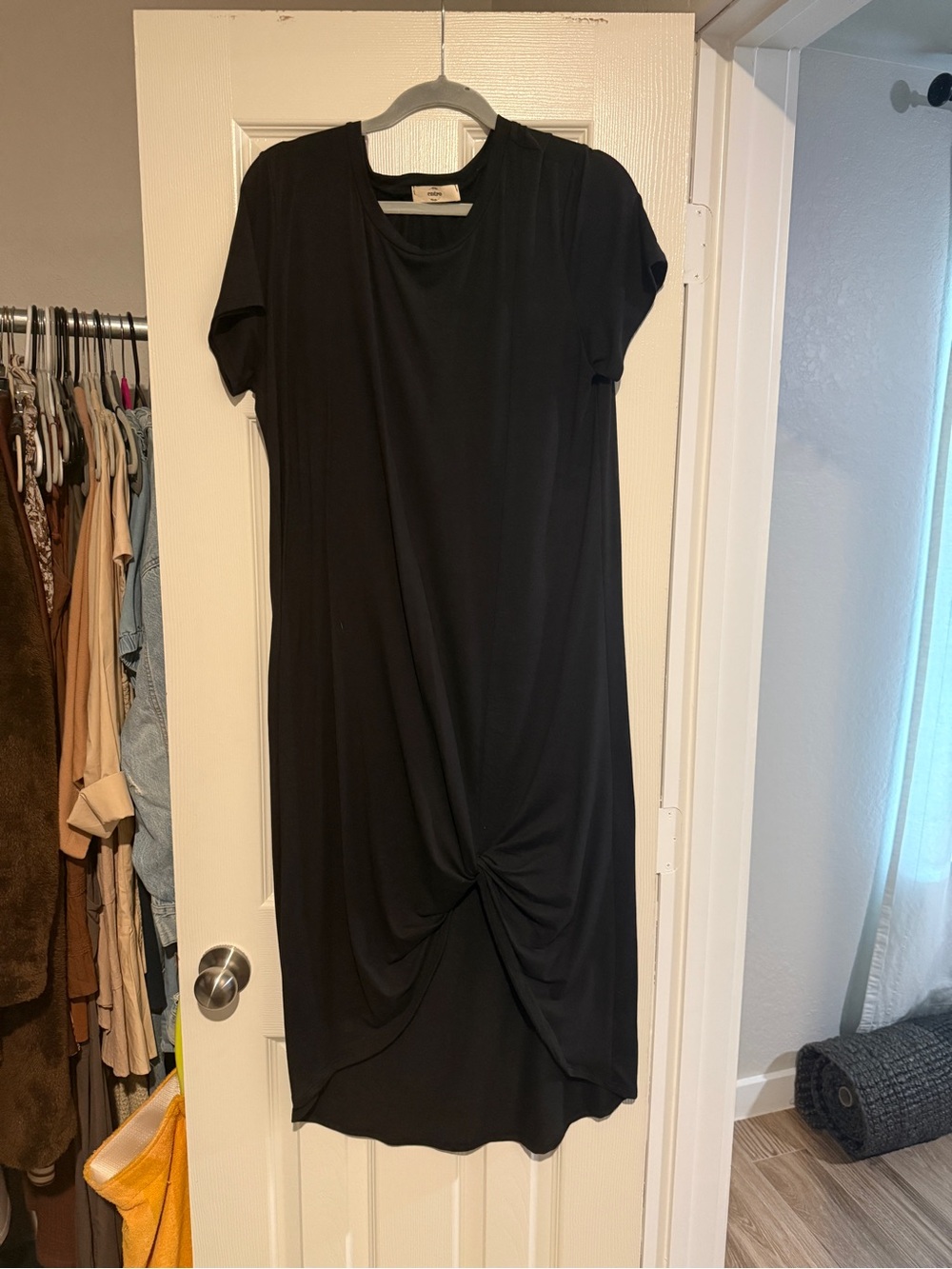 Black Knot-Front Short Sleeve Dress